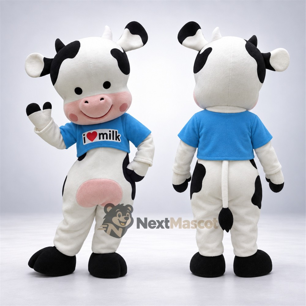 Cow Mascot Costume - Blue Shirt for Parades Cow Mascot Costume - Blue Shirt for Parades