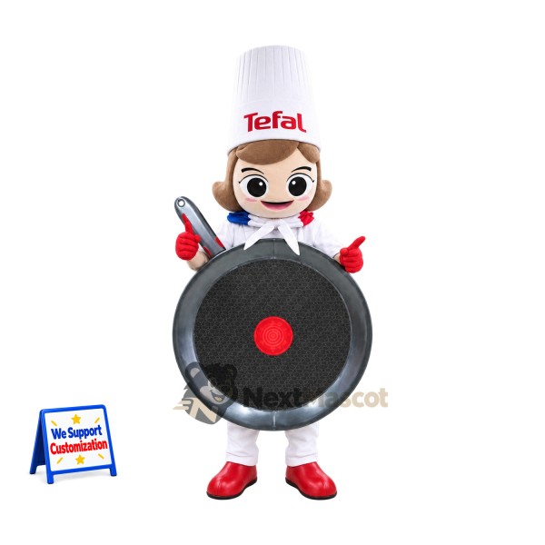 Frying Pan Mascot Costume - Chef Hat and Brown Hair
