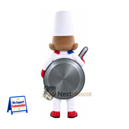 Frying Pan Mascot Costume - Chef Hat and Brown Hair Frying Pan Mascot Costume - Chef Hat and Brown Hair