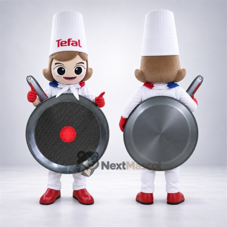 Frying Pan Mascot Costume - Chef Hat and Brown Hair Frying Pan Mascot Costume - Chef Hat and Brown Hair