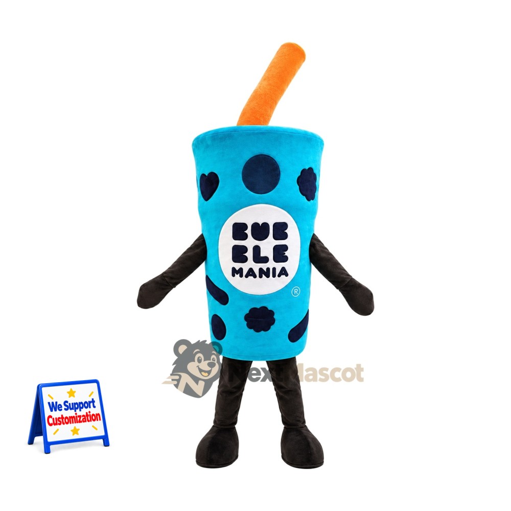 Bubble Tea Mascot Costume - Blue, Orange Straw Bubble Tea Mascot Costume - Blue, Orange Straw