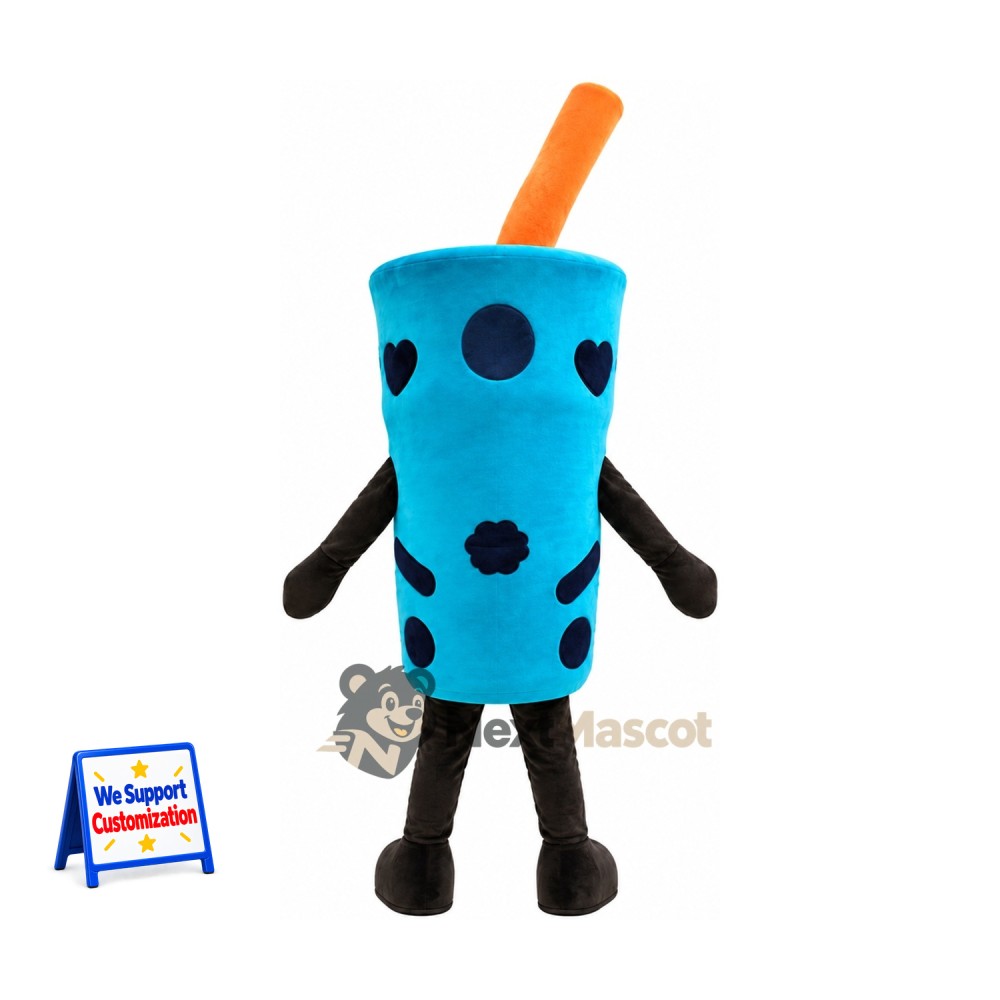Bubble Tea Mascot Costume - Blue, Orange Straw Bubble Tea Mascot Costume - Blue, Orange Straw