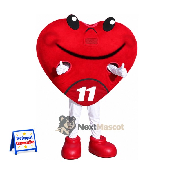 Heart Mascot Costume - Red, White Gloves and Red Shoes