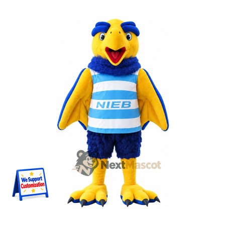 Parrot Mascot Costume - Blue and Yellow, Striped Shirt Parrot Mascot Costume - Blue and Yellow, Striped Shirt