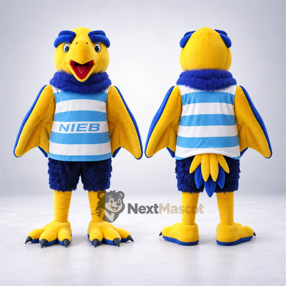 Parrot Mascot Costume - Blue and Yellow, Striped Shirt Parrot Mascot Costume - Blue and Yellow, Striped Shirt