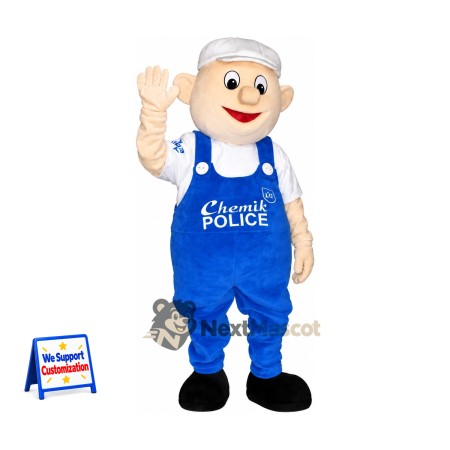 Man Mascot Costume - Blue Overalls for Parades Man Mascot Costume - Blue Overalls for Parades