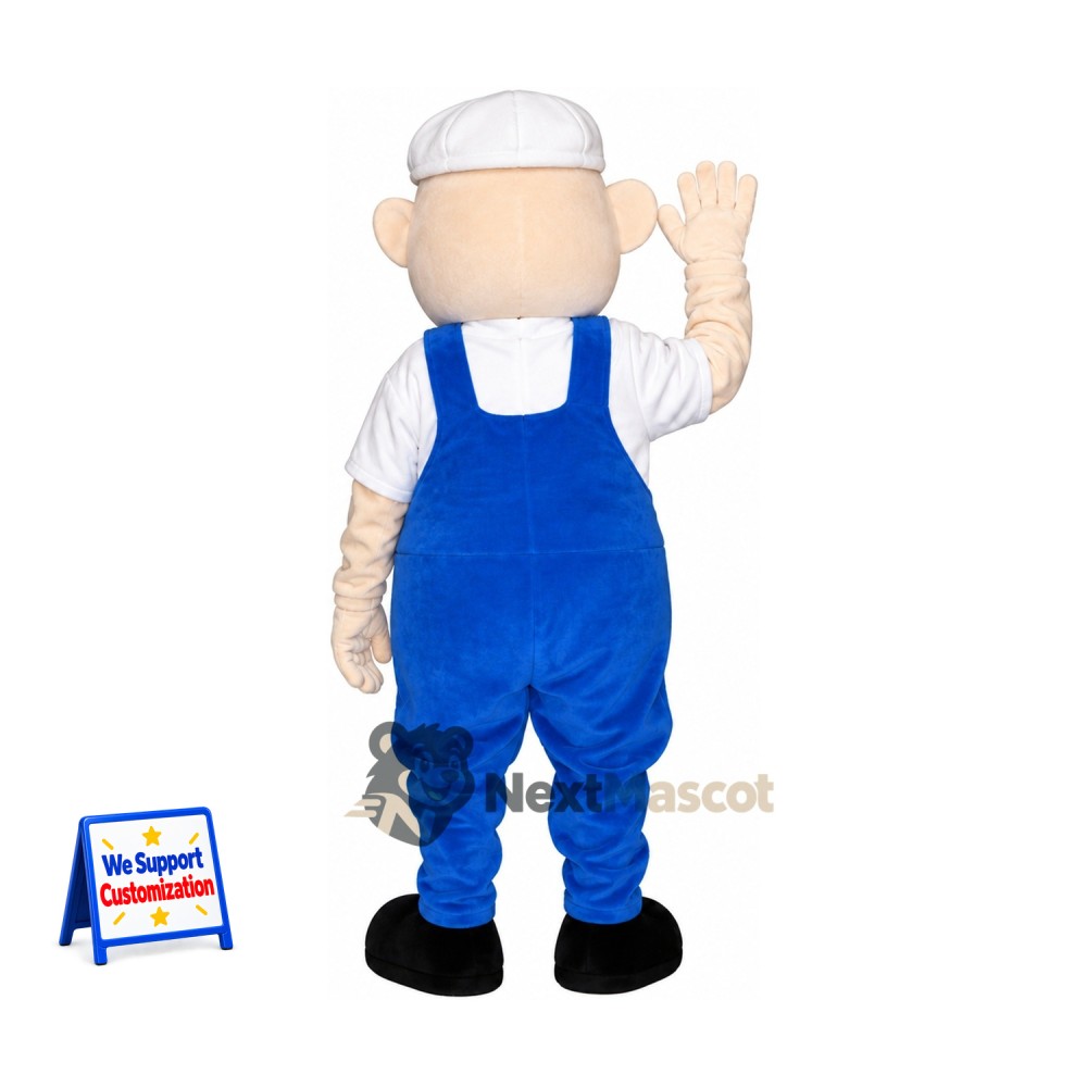Man Mascot Costume - Blue Overalls for Parades Man Mascot Costume - Blue Overalls for Parades