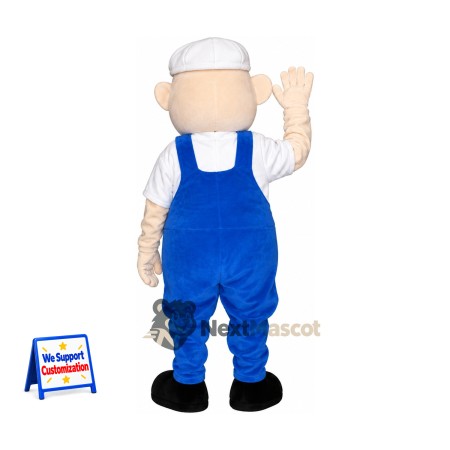 Man Mascot Costume - Blue Overalls for Parades Man Mascot Costume - Blue Overalls for Parades