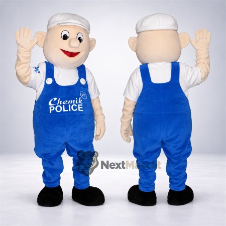 Man Mascot Costume - Blue Overalls for Parades Man Mascot Costume - Blue Overalls for Parades