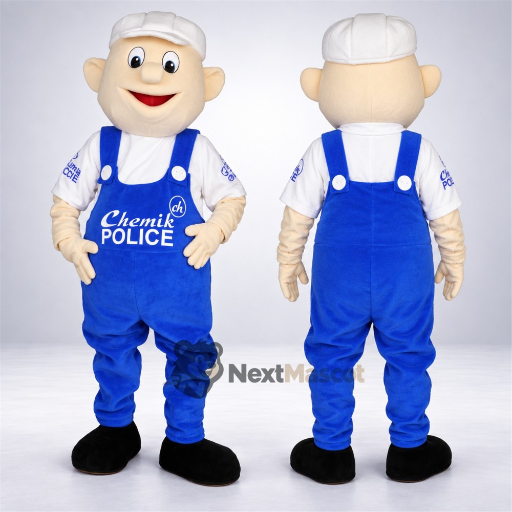 Man Mascot Costume - Blue Overalls for School Events Man Mascot Costume - Blue Overalls for School Events