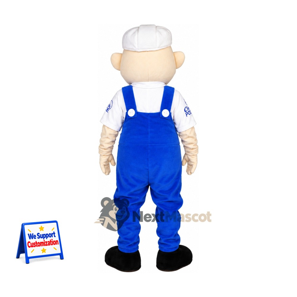 Man Mascot Costume - Blue Overalls for School Events Man Mascot Costume - Blue Overalls for School Events