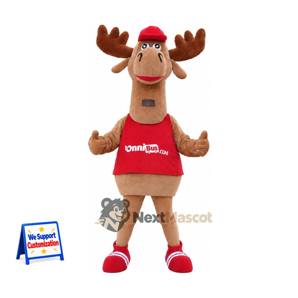 Moose Mascot Costume - Red Shirt and Red Cap Moose Mascot Costume - Red Shirt and Red Cap