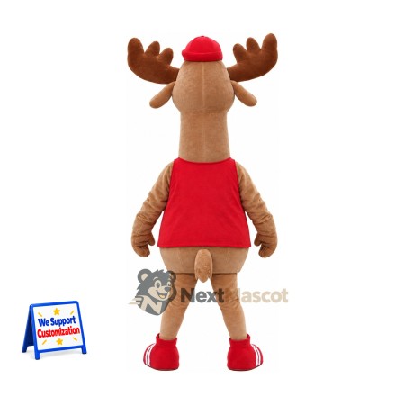 Moose Mascot Costume - Red Shirt and Red Cap Moose Mascot Costume - Red Shirt and Red Cap