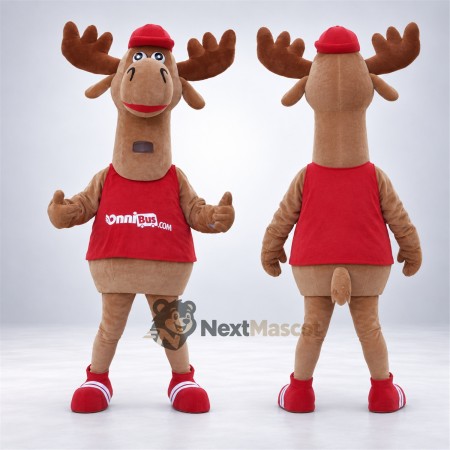 Moose Mascot Costume - Red Shirt and Red Cap Moose Mascot Costume - Red Shirt and Red Cap
