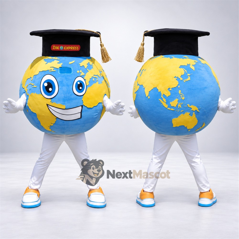 Globe Mascot Costume - Graduation Style Globe Mascot Costume - Graduation Style