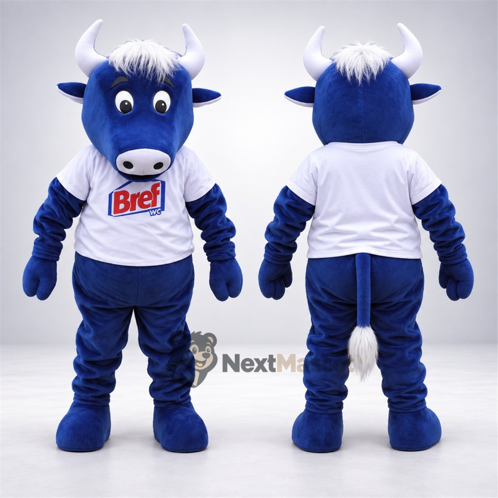 Bull Mascot Costume - Blue, White Shirt Bull Mascot Costume - Blue, White Shirt