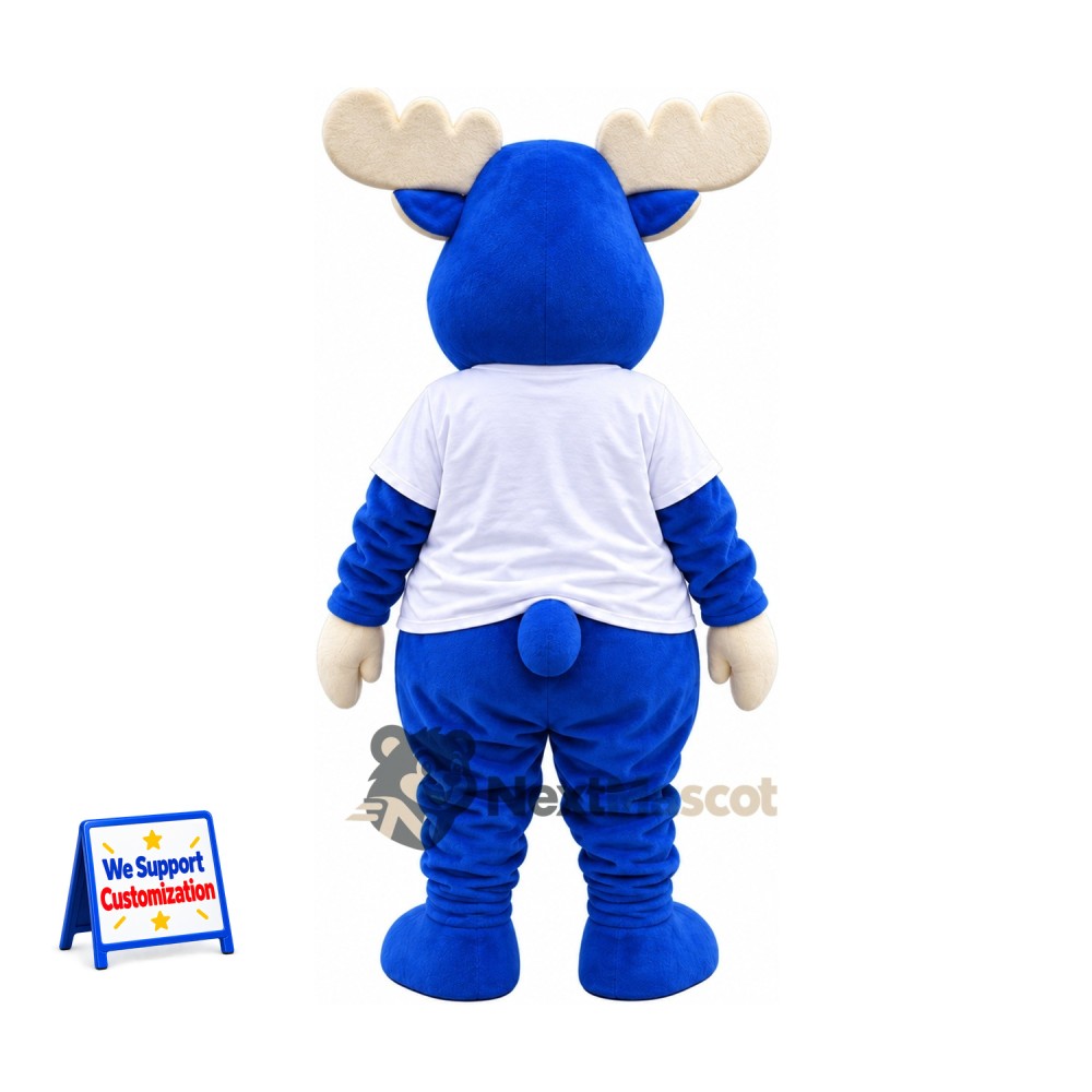 Moose Mascot Costume - Blue, White Shirt