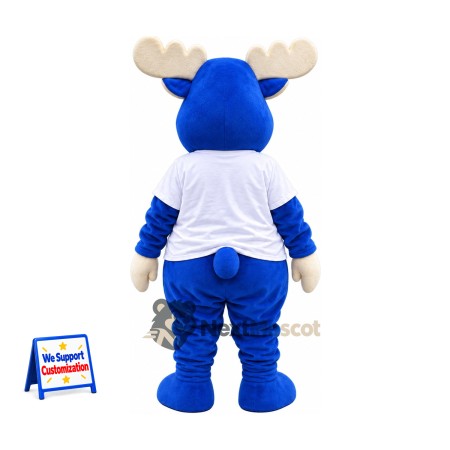 Moose Mascot Costume - Blue, White Shirt