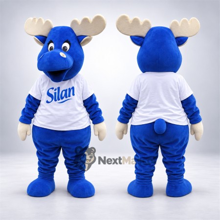 Moose Mascot Costume - Blue, White Shirt