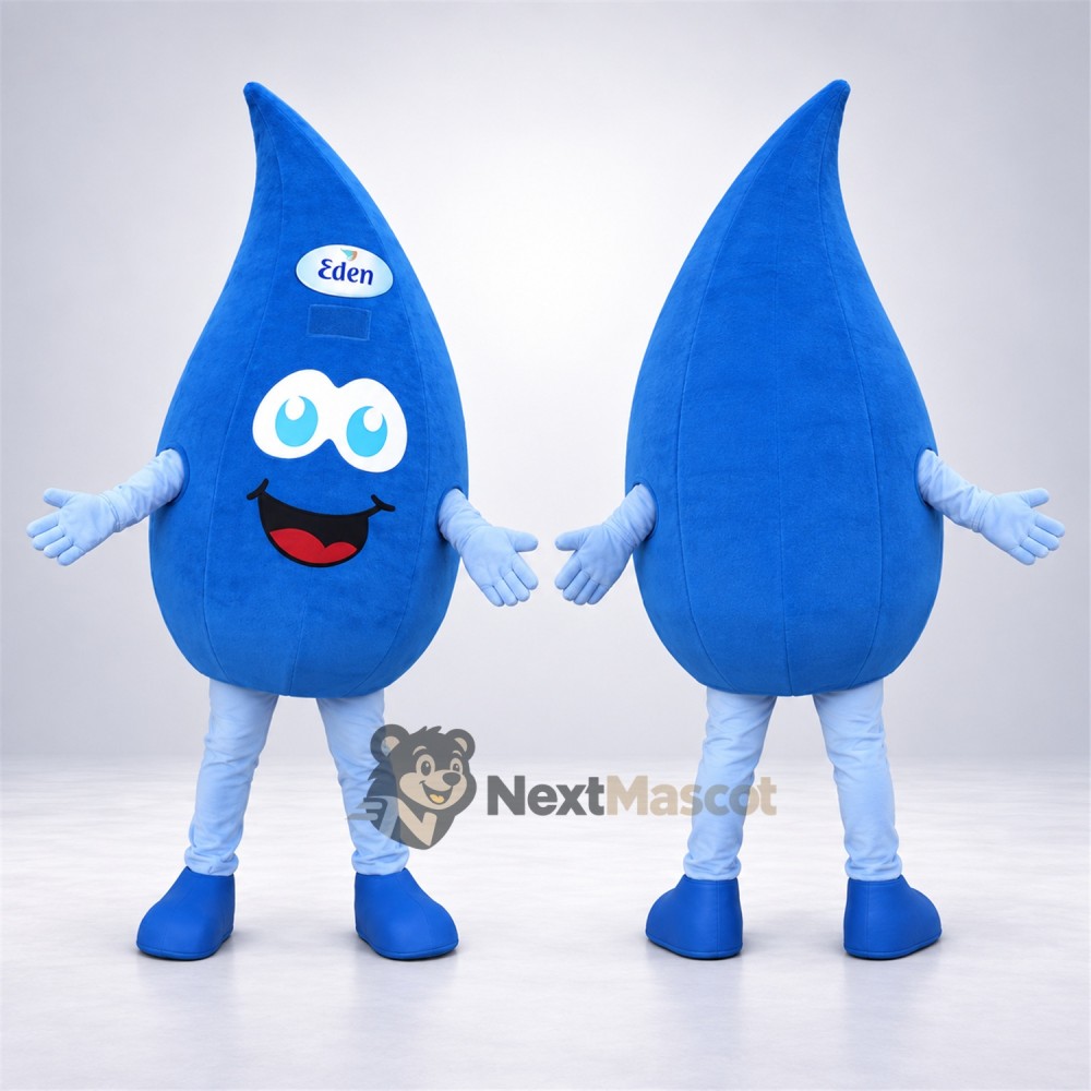 Water Drop Mascot Costume - Blue, White Gloves and Legs for Parades Water Drop Mascot Costume - Blue, White Gloves and Legs for Parades