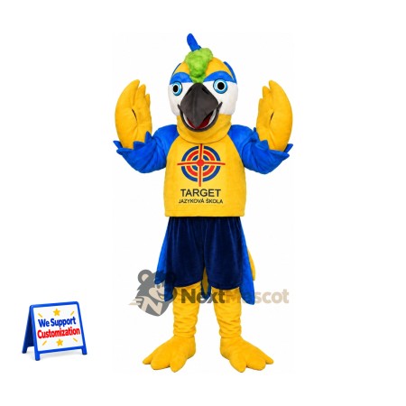 Parrot Mascot Costume - Blue and Yellow, Yellow Shirt Parrot Mascot Costume - Blue and Yellow, Yellow Shirt
