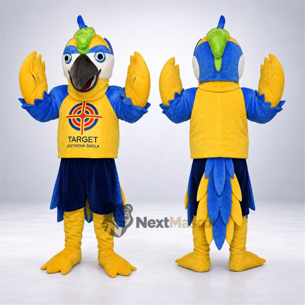 Parrot Mascot Costume - Blue and Yellow, Yellow Shirt Parrot Mascot Costume - Blue and Yellow, Yellow Shirt