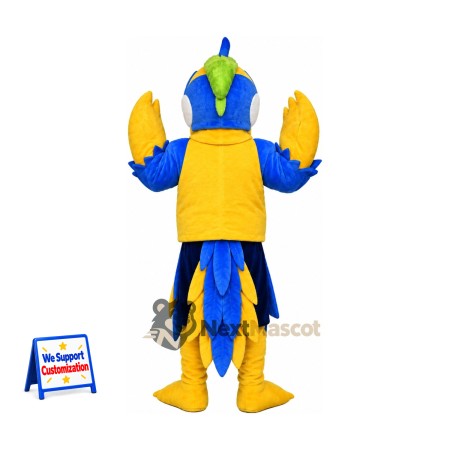 Parrot Mascot Costume - Blue and Yellow, Yellow Shirt Parrot Mascot Costume - Blue and Yellow, Yellow Shirt