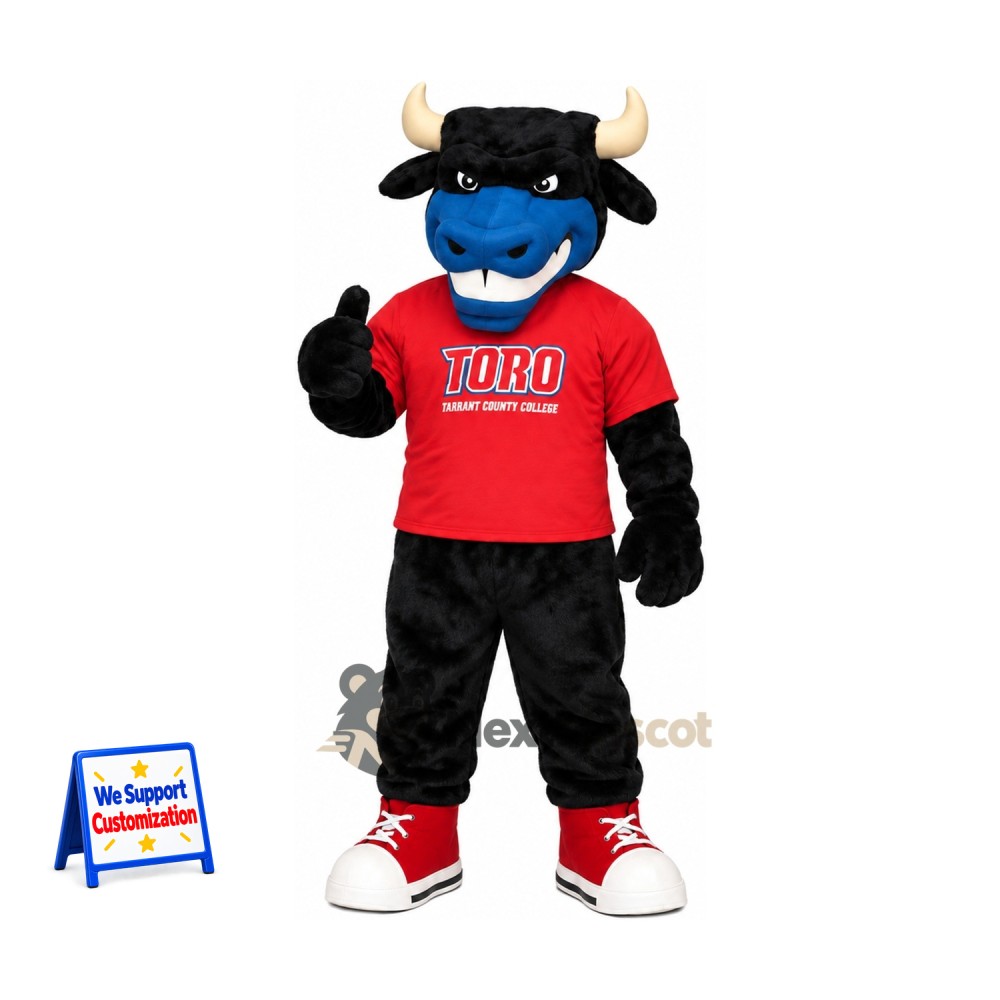 Bull Mascot Costume - Black, Red Shirt for Parades Bull Mascot Costume - Black, Red Shirt for Parades