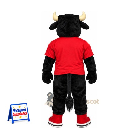 Bull Mascot Costume - Black, Red Shirt for Parades Bull Mascot Costume - Black, Red Shirt for Parades