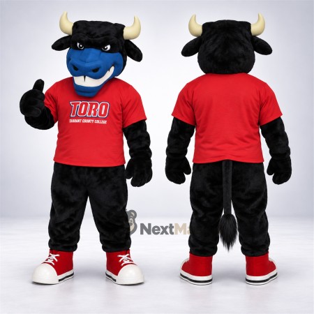 Bull Mascot Costume - Black, Red Shirt for Parades Bull Mascot Costume - Black, Red Shirt for Parades
