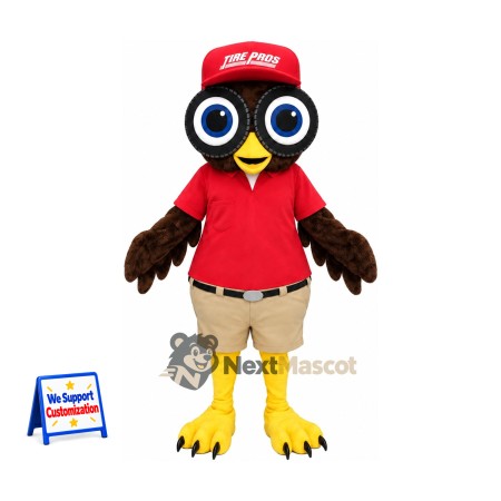Owl Mascot Costume - Brown, Red Shirt and Cap