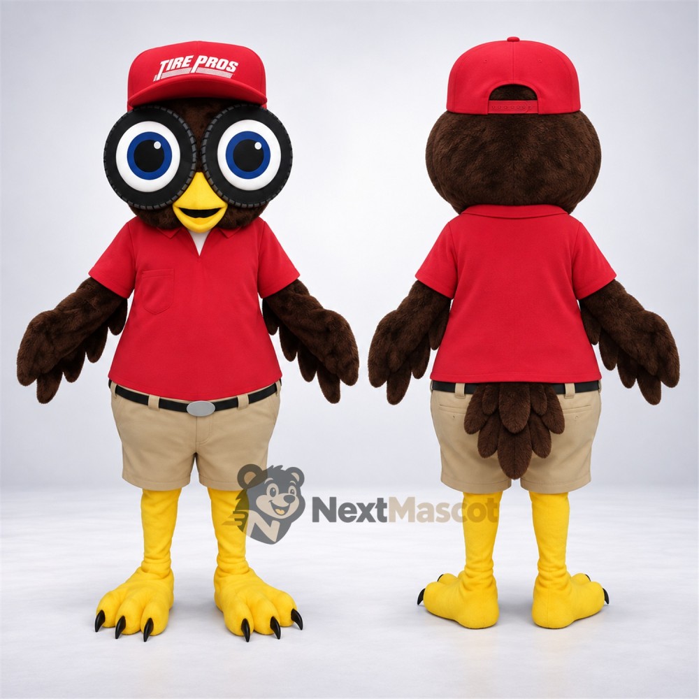 Owl Mascot Costume - Brown, Red Shirt and Cap