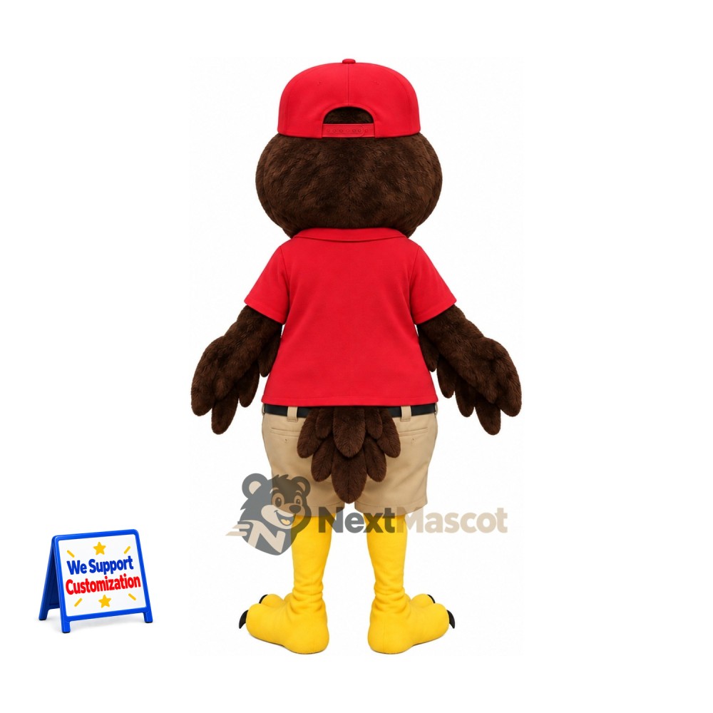 Owl Mascot Costume - Brown, Red Shirt and Cap