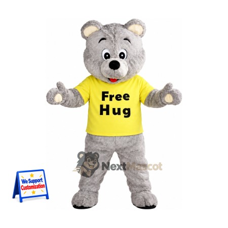 Bear Mascot Costume - Gray, Yellow Shirt Bear Mascot Costume - Gray, Yellow Shirt
