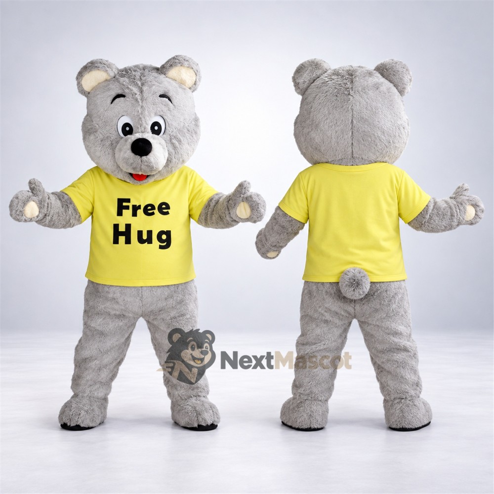 Bear Mascot Costume - Gray, Yellow Shirt Bear Mascot Costume - Gray, Yellow Shirt