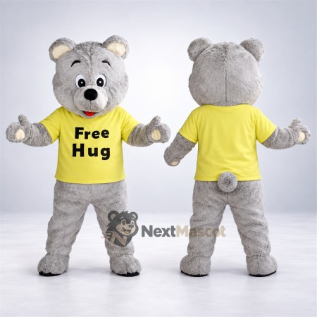 Bear Mascot Costume - Gray, Yellow Shirt Bear Mascot Costume - Gray, Yellow Shirt