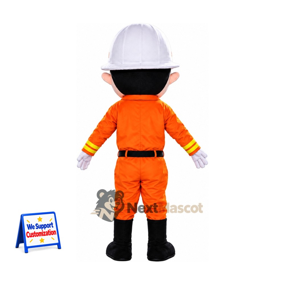 Firefighter Mascot Costume - Orange Suit and White Helmet Firefighter Mascot Costume - Orange Suit and White Helmet