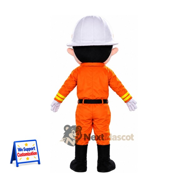 Firefighter Mascot Costume - Orange Suit and White Helmet Firefighter Mascot Costume - Orange Suit and White Helmet