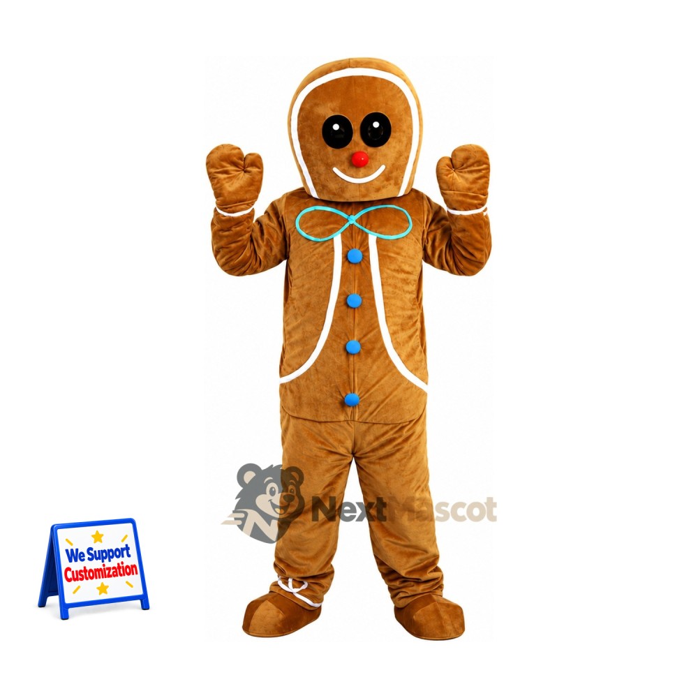 Gingerbread Man Mascot Costume - Blue Buttons