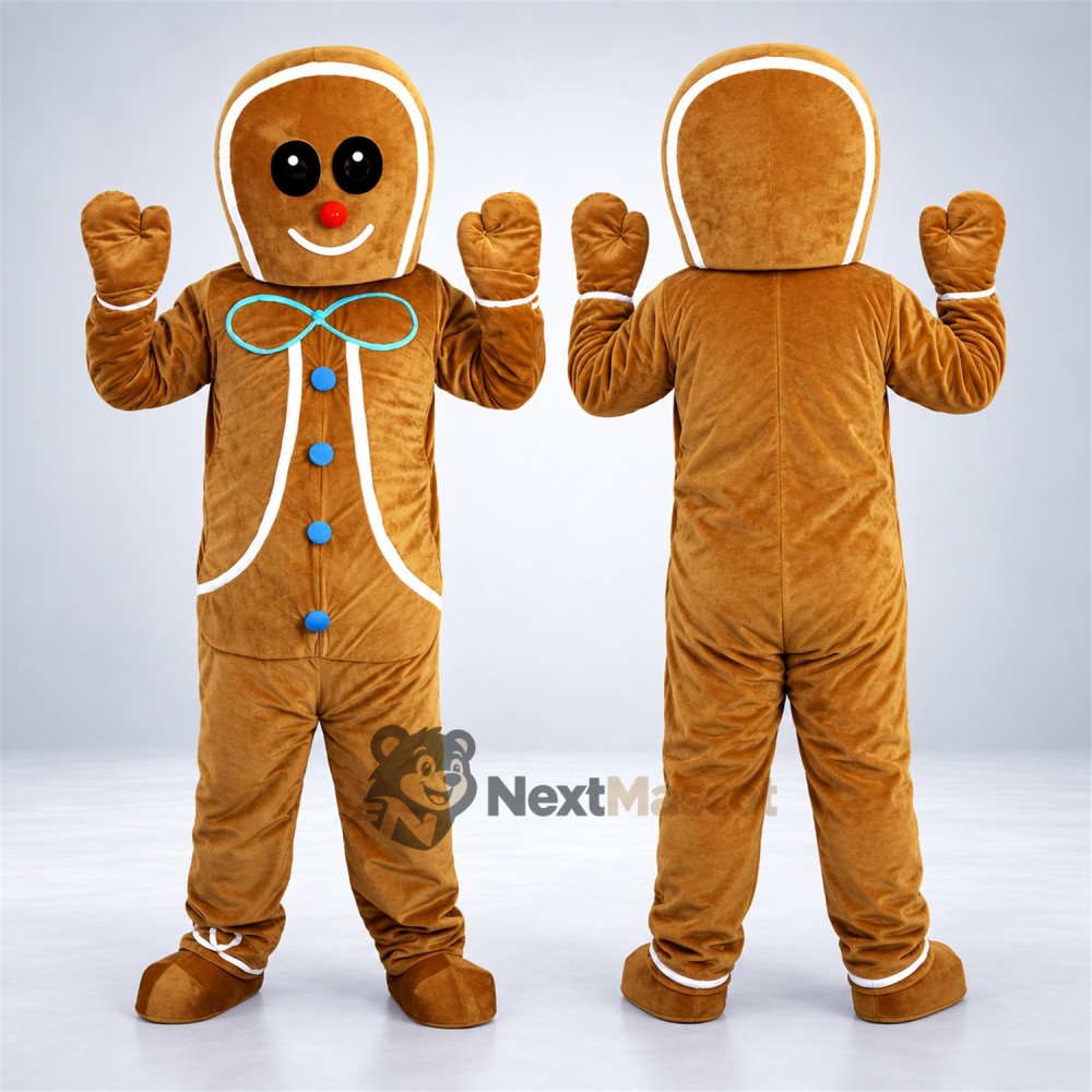 Gingerbread Man Mascot Costume - Blue Buttons
