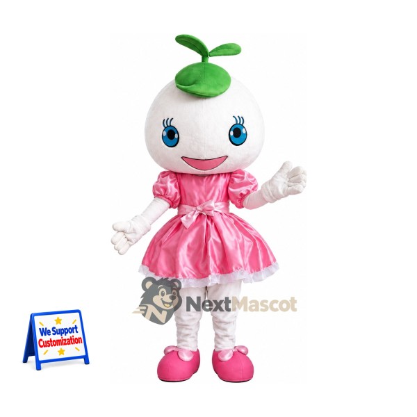 Radish Mascot Costume - White, Pink Dress