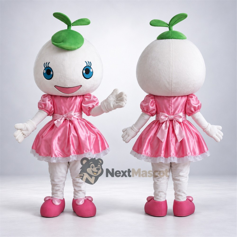 Radish Mascot Costume - White, Pink Dress Radish Mascot Costume - White, Pink Dress