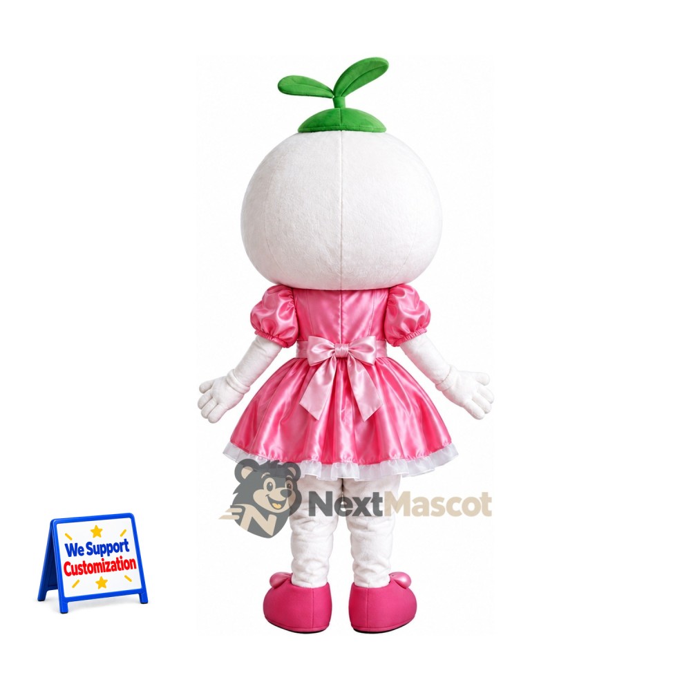 Radish Mascot Costume - White, Pink Dress Radish Mascot Costume - White, Pink Dress