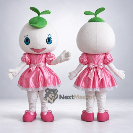Radish Mascot Costume - White, Pink Dress Radish Mascot Costume - White, Pink Dress