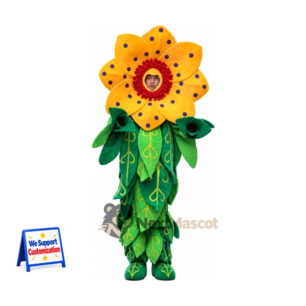 Sunflower Mascot Costume - Dotted Yellow Petals