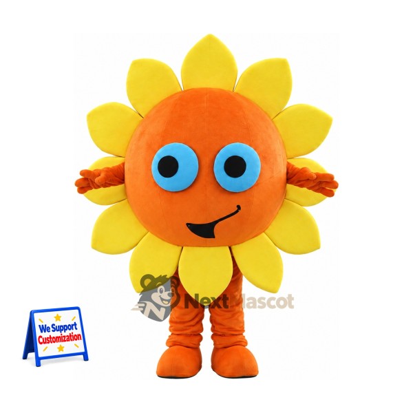 Sunflower Mascot Costume - Orange Face and Big Blue Eyes