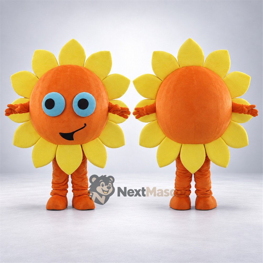 Sunflower Mascot Costume - Orange Face and Big Blue Eyes Sunflower Mascot Costume - Orange Face and Big Blue Eyes