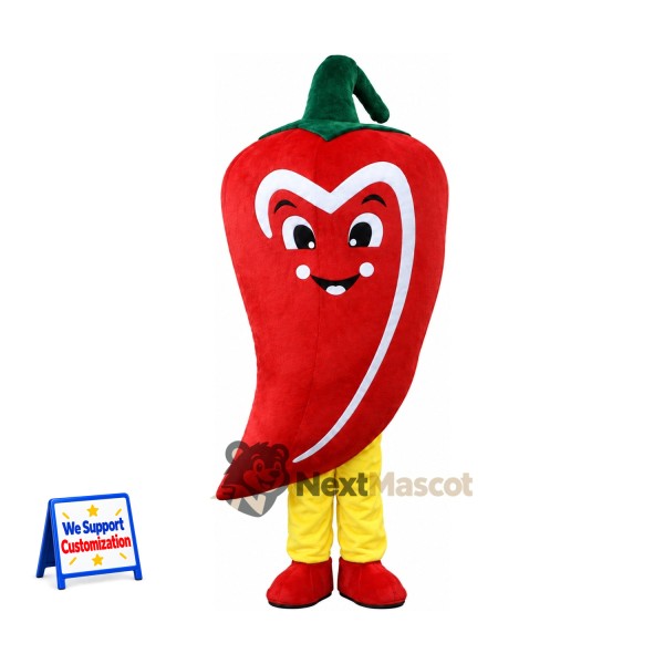 Chili Pepper Mascot Costume - Red, Yellow Legs