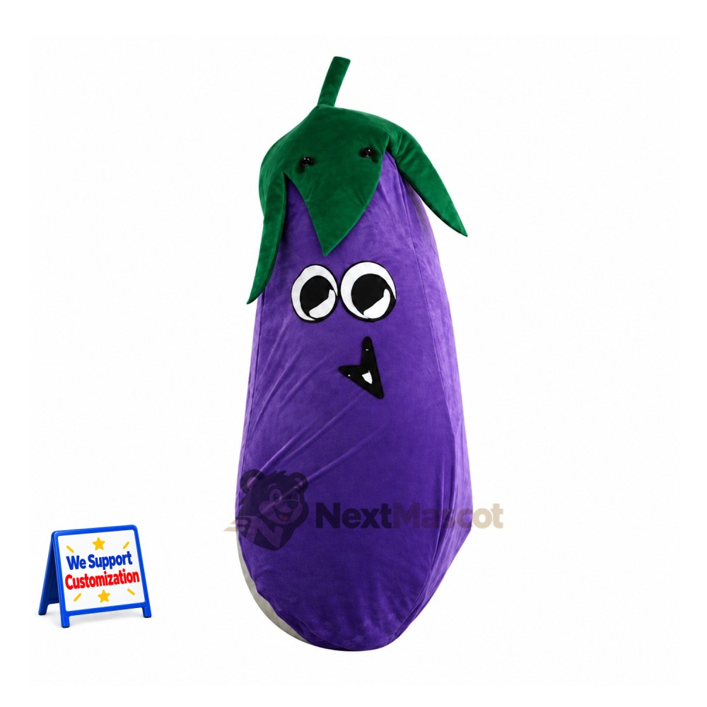 Eggplant Mascot Costume - Purple, Green Leaf Collar Eggplant Mascot Costume - Purple, Green Leaf Collar