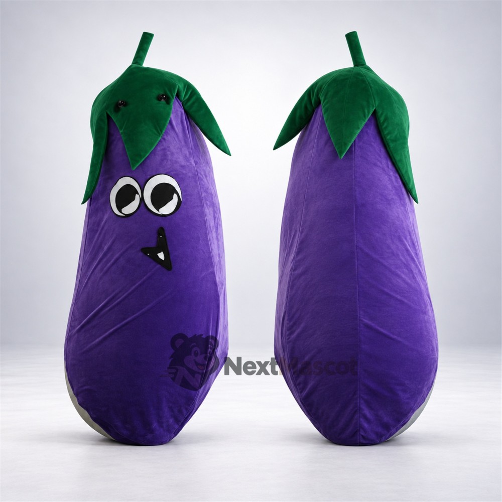 Eggplant Mascot Costume - Purple, Green Leaf Collar Eggplant Mascot Costume - Purple, Green Leaf Collar